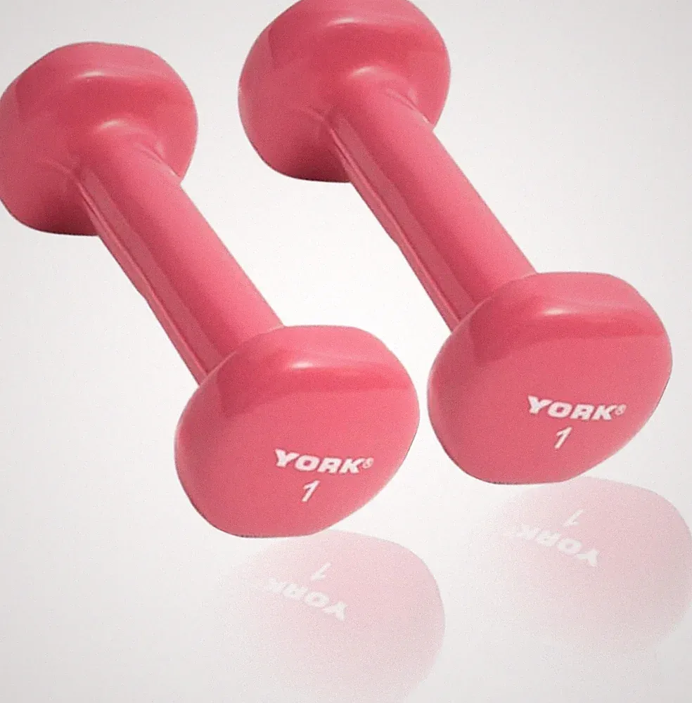 York Barbell Vinyl Coated Fitbell Dumbbell 1LB, Pack2 Dumbbell Set for Women&Men