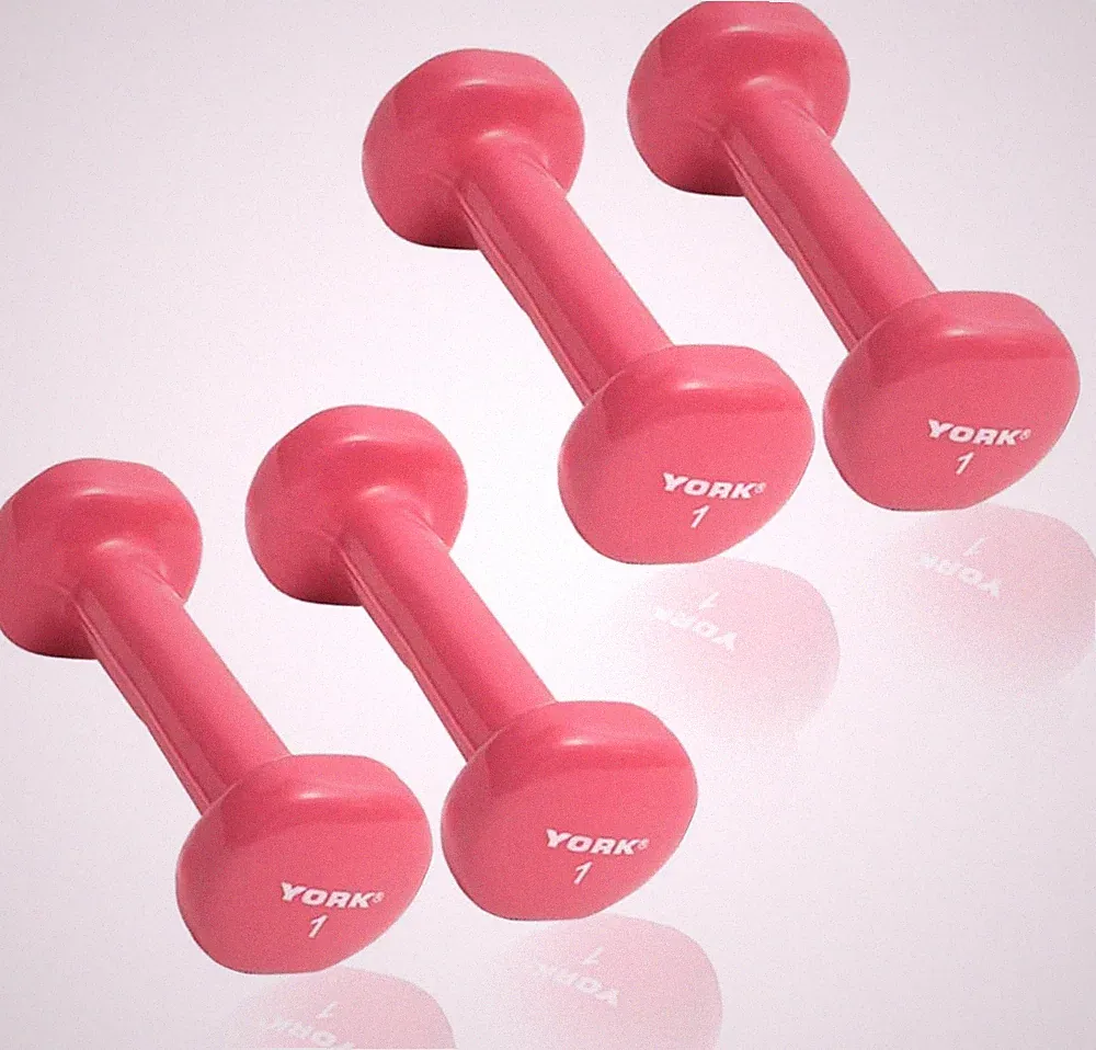 York Barbell Vinyl Coated Fitbell Dumbbell 1LB, Pack4 Dumbbell Set for Women Men