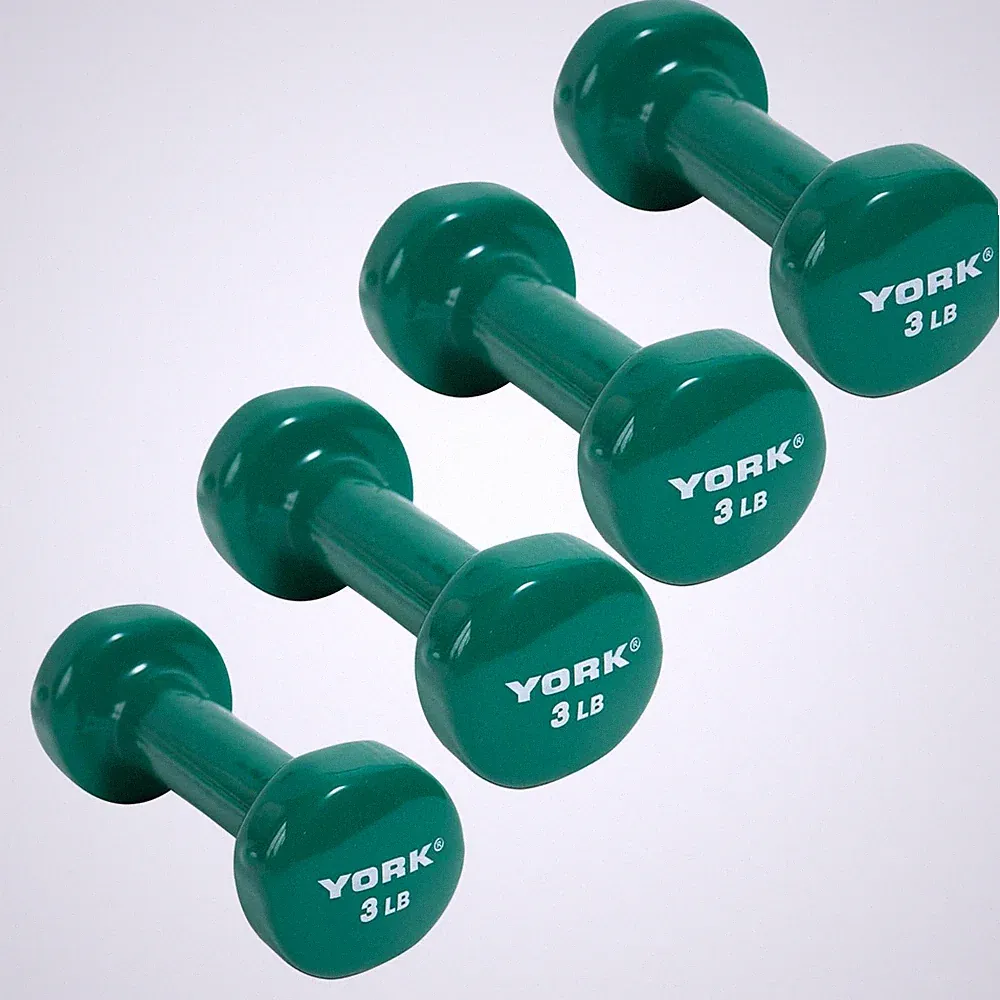 York Barbell Vinyl Coated Fitbell Dumbbell 3LB Pack4 Durable Anti-Roll Anti-Slip