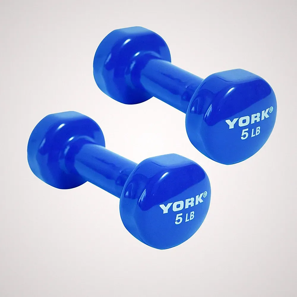 York Barbell Vinyl Coated Fitbell Dumbbell 5LB Pack2 Durable Anti-Roll Anti-Slip