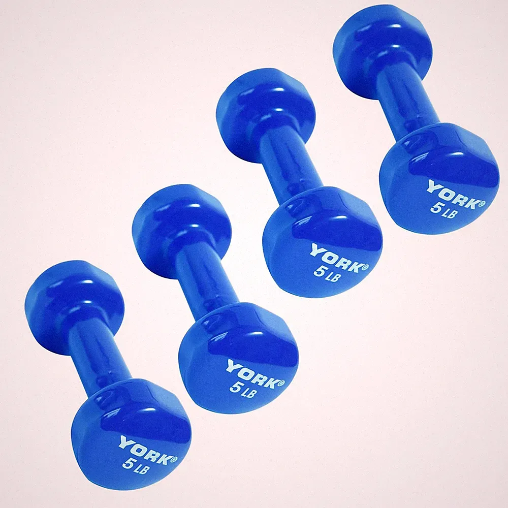 York Barbell Vinyl Coated Fitbell Dumbbell 5LB Pack4 Durable Anti-Roll Anti-Slip