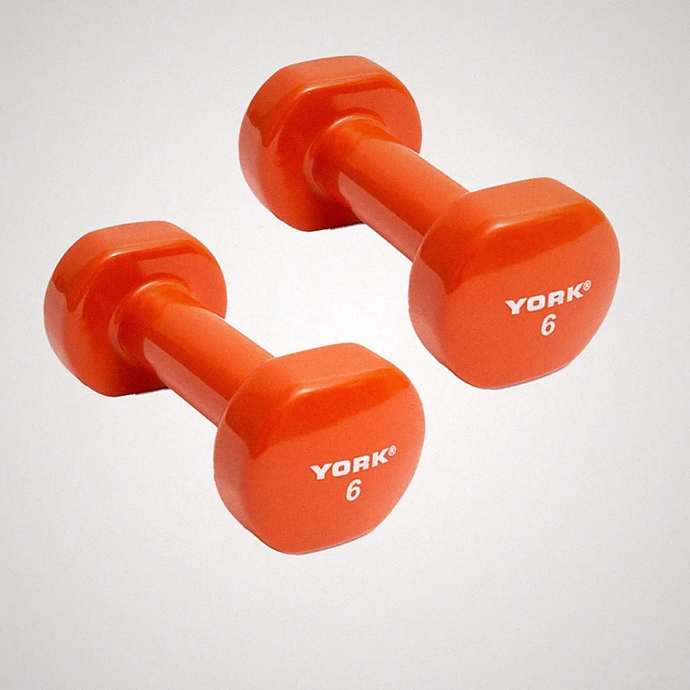 York Barbell Vinyl Coated Fitbell Dumbbell 6LB Pack2 Durable Anti-Roll Anti-Slip