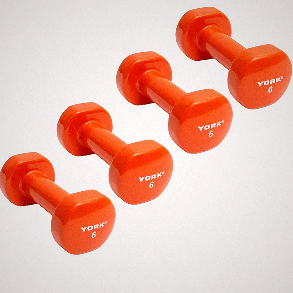 York Barbell Vinyl Coated Fitbell Dumbbell 6LB Pack4 Durable Anti-Roll Anti-Slip