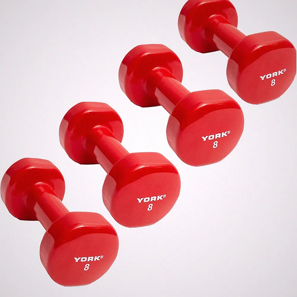 York Barbell Vinyl Coated Fitbell Dumbbell 8LB Pack4 Durable Anti-Roll Anti-Slip