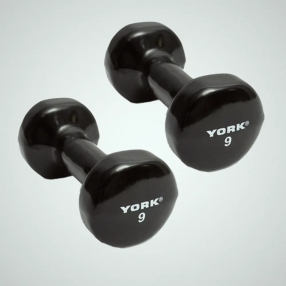 York Barbell Vinyl Coated Fitbell Dumbbell 9LB Pack2 Durable Anti-Roll Anti-Slip