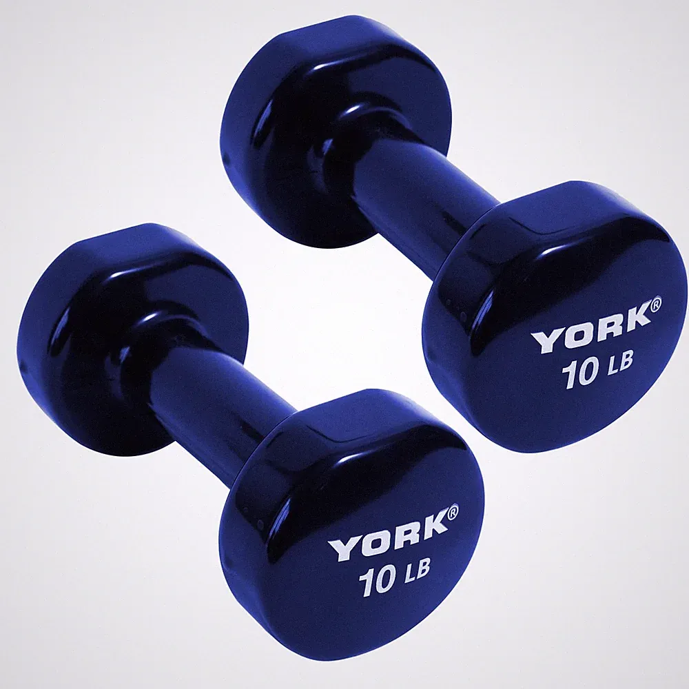York Barbell Vinyl Coated Fitbell Dumbbell10LB Pack2 Durable Anti-Roll Anti-Slip