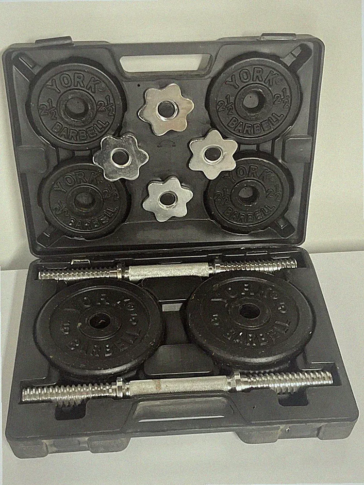 YORK Cast Iron Dumbells 40 LB Weight Set with Carrying Case COMPLETE