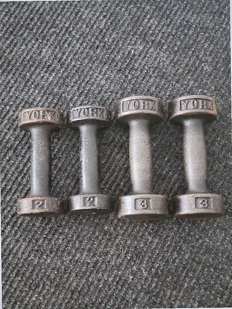 York Vintage 2lb & 3lb Set Roundhead Dumbbells Pair of Weights Cast Iron