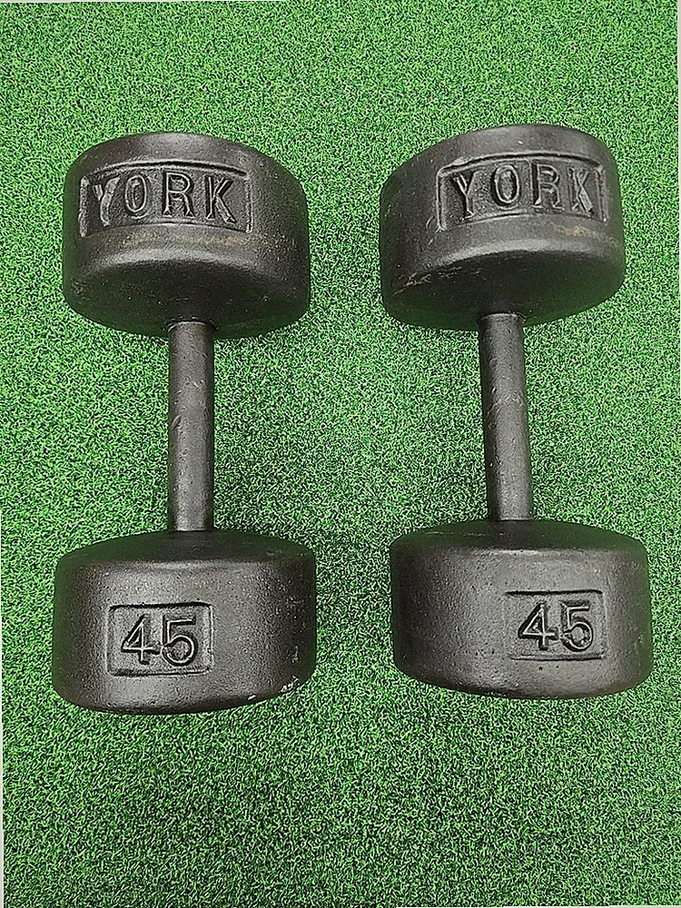 YORK VINTAGE Roundhead Pair Of 45 LB DUMBBELLS 1st Generation PRE USA
